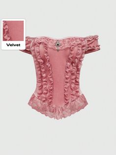 Gothic Palace Style Cross Accessory Lace Trim Off-Shoulder Women's Top Pink Sexy  Short Sleeve Knitted Fabric Plain  Non-Stretch  Women Clothing, size features are:Bust: ,Length: ,Sleeve Length: Gothic Palace, Cross Accessories, Satin Pj Set, Pink Corset, Dream Board, Inspiration Mode, Kids Sleepwear, Women Tops, Pink Tops