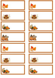 thanksgiving place cards with an image of a turkey and a pumpkin on it, in the middle