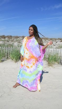 Rainbow Plus Size Maxi Dress Loose Kaftan Dress Boho Dress | Etsy Kaftan Dress Boho, Tie Dye Cardigan, Tie Dye Maxi Skirt, Plus Size Maxi Dress, Staple Dress, Maxi Kaftan, Tie Dye Colors, Cruise Outfits, Tie Dye Maxi Dresses