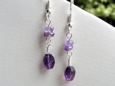 Amethyst earrings  purple drop earrings  by handmadeintoronto, $15.00 Purple Long Drop Earrings With Ear Wire, Purple Amethyst Teardrop Earrings, Purple Amethyst Drop Teardrop Earrings, Purple Drop Earrings With Ear Wire, Purple Dangle Teardrop Earrings With Ear Wire, Purple Gemstone Teardrop Dangle Earrings, Purple Amethyst Teardrop Earrings For Pierced Ears, Purple Teardrop Crystal Earrings In Sterling Silver, Purple Sterling Silver Teardrop Dangle Earrings