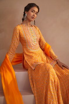 Buy Aneesh Agarwaal Yellow Chinon Chiffon Printed Kurta Sharara Set Online | Aza Fashions Aneesh Agarwaal, Embroidery Abstract, Kurta Sharara Set, Decent Wallpapers, Indian Designs, Kurta Sharara, Sharara Gharara, Short Kurta, Winter Fashion Outfits Casual