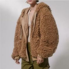 Nwt Urban Outfitters Casey Oversized Sherpa Zip Up Hooded Teddy Jacket Size: L Oversized/ Teddy / Sherpa/ Zip Up Closure/ Two Zip Up Zippers/ Hooded /Soft Fuzzy Sherpa/ Side Pockets/ Fluffy Zip Up Jacket, Oversized Khaki Hooded Jacket For Fall, Oversized Beige Hooded Jacket For Winter, Brown Sherpa Outerwear For Winter, Oversized Fall Outerwear With Fleece Lining, Oversized Fleece-lined Outerwear For Fall, Oversized Khaki Hooded Jacket For Winter, Oversized Outerwear With Fleece Lining For Fall, Cozy Hooded Jacket With Faux Fur Lining For Fall