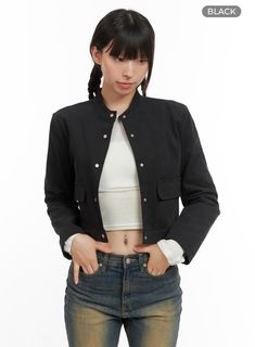 solid-suede-crop-jacket-cg419 / Black Acubi Style, Festival Trends, Low Rise Jeans, Cargo Jeans, Korean Street Fashion, Jacket Buttons, Lace Mini Dress, Y2k Fashion, Jeans For Sale