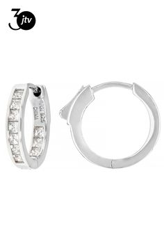 Bella Luce �� white diamond simulant 1.75ctw princess cut, rhodium over sterling silver hoop earrings. Measure approximately 5/8"L x 1/8"W and have hinged backings. Channel Set Cubic Zirconia Earrings Fine Jewelry, Channel Set Cubic Zirconia Huggie Jewelry, Cubic Zirconia Channel Set Huggie Jewelry, White Gold Cubic Zirconia Channel Set Earrings, Classic Silver Channel Set Huggie Earrings, Diamond White Earrings Channel Set Fine Jewelry, Diamond White Channel Set Earrings, Sterling Silver Channel Set Hoop Earrings, Classic Silver Huggie Earrings Channel Set