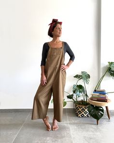 overalls women | green oversize jumpsuit | casual romper | boho clothing Bohemian Relaxed Fit Overall Jumpsuit, Green Relaxed Fit Overalls, Khaki Cotton Relaxed Fit Jumpsuits And Rompers, Khaki Relaxed Fit Jumpsuit Overall, Cloth Overalls Outfit, Boho Overalls Outfits, Jumper Outfit Women, Big Hips Outfit, Oversize Jumpsuit