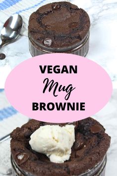 vegan mug brownies with ice cream on top