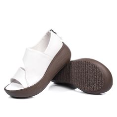 Summer Wedge Fish Toe Sandals |Obiono White Leather Wedge Sandals For Summer, White Open Toe Casual Wedge Sandals, White Platform Wedge Sandals With Round Toe, White Round Toe Wedge Sandals For Vacation, White Closed Toe Wedge Sandals With Platform, Cushioned Open Toe Wedge Sandals, White Slingback Platform Sandals With Round Toe, White Closed Toe Synthetic Wedge Sandals, White Platform Wedge Sandals