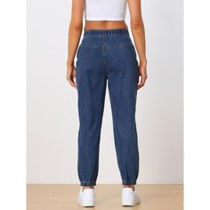 These pants is made up of several design points: high waist, elastic waist back, washed denim, elastic ankle cuff design, casual jogger jeans with side pockets, suitable for most of shape body. Elastic ankle cuffs, Pull on and button closure, basic denim pants. You can pair it with your favorite wedges or heels for that effortless stylish look. Also, you can add sneakers for a casual jogging style, an essential for every fashion women or girl. Occasion: Casual, dating, work, street, traveling, s Jeans With Side Pockets, Jogging Style, Denim Jogger Pants, Casual Dating, Cuff Design, Casual Joggers, Denim Joggers, Ankle Cuffs, Washed Denim