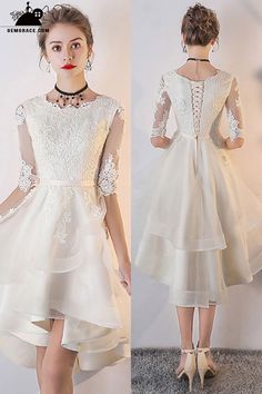 Only $79, Reception Dresses Light Champagne Lace Ruffled Wedding Party Dress with Sleeves #MXL86034 at GemGrace. View more special Wedding Dresses,Short Wedding Dresses,Wedding Dresses with Sleeves,Reception Dresses now? #GemGrace To buy delicate gowns at affordable prices. Over 399 new styles added, shop now to get $5 off! All free shipping! A-line Wedding Dress With Ruffles, Fitted Lace Patchwork Dress For Banquet, Knee-length Dress For Wedding And Prom Season, Fitted Knee-length Bridesmaid Dress For Wedding, Fitted Evening Dress With Lace Patchwork For Banquet, White Lace Evening Dress For Banquet, Fitted Lace Patchwork Evening Dress For Banquet, Tea Length Lace Dress For Prom Season, Lace Tea Length Dress For Prom Season