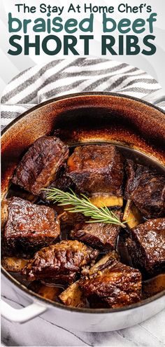 An overhead view of a large cast iron pot with braised beef short ribs in it. Best Short Rib Recipe, Braised Beef Short Ribs Recipe, Braised Beef Short Ribs, Short Ribs Slow Cooker, Beef Ribs Recipe, Beef Short Rib Recipes, Short Ribs Recipe, Braised Short Ribs, Beef Short Ribs