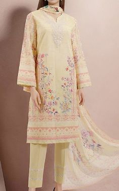 Pale Yellow Lawn Suit -  Pakistani Lawn Suits Suit Pakistani, Suits Online Shopping, Add Sleeves, Lawn Suit, Pakistani Lawn Suits, Lawn Dress, Lawn Fabric, Lawn Suits, Suits For Sale