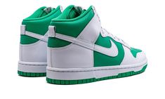 The Nike Dunk High “Pine Green” is a green-and-white colorway of the classic basketball shoe that unofficially nods to the Boston Celtics.  The “Pine Green” Dunk High isn’t affiliated with the Celtics in any way, but the colorway seems to show love to the storied basketball team by featuring its uniform colors on its design.  The shoe dons a Pine Green leather base with white leather overlays and Swoosh branding.  Pine Green “Nike” and Swoosh logos appear on the tongue tag.  Release date: March Sneaker Displays, Marina Blue, Nike Dunk High, Dunk High, Sneaker Release, Basketball Team, Pine Green, Stadium Goods, Basketball Sneakers