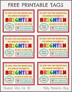 free printable tags for children's birthdays and other special occasions, with the words brighten written on them