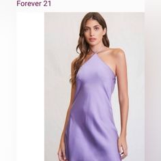 Halter Top Dress Color: Lilac Slip Dress Satin Finish Tie Back At Neck Sleeveless Open Back Size: Small Silk Like Feel My Daughter Wore This For A School Date Dance, Which Lasted About Three Hours, And She’s Never Worn It Since Trendy Slip Dress For Spring Date Night, Trendy Slip Dress For Date Night In Spring, Trendy Forever 21 Summer Dresses, Summer Halter Neck Slip Dress For Date Night, Trendy Spring Slip Dress, Trendy Sleeveless Dress For Night Out In Spring, Trendy Sleeveless Dress For Spring Night Out, Forever 21 Summer Flirty Dresses, Forever 21 Flirty Summer Dresses