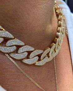 This 14k gold maxi cuban chain is 97 gr high quality real 14k solid yellow gold. Thickness of this miami link chain necklace is 17 mm (0,66 inch) . Length is 45 cm (17,7 inch) Behind of the chain is closed, not hollow. For more photos, contact with us.  There are zircon stones setted on all surfaces of this chunky curb chain with stones. We send this thick curb choker with Gold Certificate of Authenticity. We can produce this oversize real gold choker in 14k Solid White Gold or 14k Solid Rose Go Cuban Chains, Gold Certificate, Link Chain Necklace, Gold Choker, Cuban Chain, Gold Jewellery Design, Jewellery Design, Chain Link Necklace, Curb Chain