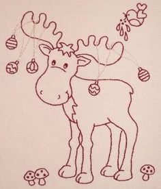 a drawing of a moose with ornaments hanging from it's antlers