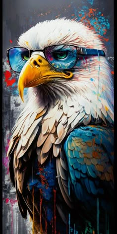 a painting of an eagle wearing glasses