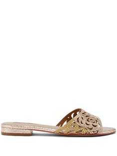 gold-tone leather embossed crocodile effect round open toe branded leather insole slip-on style flat leather sole Sandals Gold, Metallic Leather, Fashion Flats, Embossed Leather, Women's Shoes Sandals, Leather Sandals, Open Toe, Shoes Sandals, Gold Tones