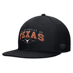 Show off your Texas Longhorns spirit with this Top of the World Bullpen Snapback Hat. This sleek snapback hat features a classic high crown and structured fit for a timeless look. The iconic Texas Longhorns logo and wordmark are prominently embroidered on the crown, showcasing your unwavering team spirit. With its six-panel construction and eyelets for breathability, this hat offers both style and comfort for all-day wear. Classic Fitted Hat With Flat Crown For Sports Events, Classic Flat Crown Fitted Hat For Baseball Season, College Baseball Cap With Flat Brim For Baseball Season, Collegiate Adjustable Baseball Cap With Curved Brim, Collegiate Adjustable Trucker Hat With Curved Brim, College Baseball Season Flat Brim Cap, Flat Brim Hats For College Baseball Season, Classic Flat Cap Fitted Hat For Sports Events, Classic Flat Brim Fitted Hat For Baseball Season