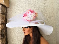 White gloss straw hat with pink pastel flowers The hat has a size adjustment feature on the inside crown. Ships from Las Vegas expect 4-5 business days White Floral Shaped Sun Hat For Summer, White Flower Shaped Sun Hat For Summer, White Flower-shaped Sun Hat For Summer, Pink Fedora Sun Hat For Spring, Floral Sun Hat For Spring Garden Party, Summer Party Hats With Flower Shape, Pink Boater Hat For Spring Beach Outing, Formal Spring Boater Hat With Flat Brim, Formal Boater Hat With Flat Brim For Spring