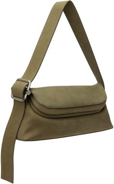 Nubuck shoulder bag in khaki. · Adjustable shoulder strap · Logo stamp at back face · Hinged foldover closure · Patch pocket at interior · Cotton canvas lining · Logo-engraved silver-tone hardware · H5.5 x W11.75 x D3 Supplier color: Marena khaki Khaki Leather Shoulder Bag With Adjustable Strap, Khaki Leather Crossbody Shoulder Bag, Khaki Leather Shoulder Bag, Khaki Leather Bag With Detachable Strap, Khaki Rectangular Satchel With Detachable Strap, Olive Leather Shoulder Bag With Detachable Strap, Khaki Satchel With Detachable Strap, Olive Leather Shoulder Bag, Olive Leather Satchel Shoulder Bag