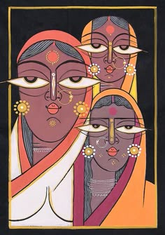 Ladies,Bengal,Jamini Roy Paintings | Flickr - Photo Sharing! Abs Art, Matching Costume, Indian Comics, Indian Contemporary Art, Hindu Religion, Rajasthani Art