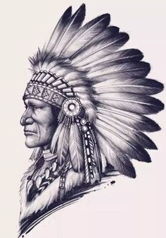 Native American Chief Drawing, American Indian Tattoo Design, Native American Sleeve Tattoos For Guys, Native American Headdress Drawing, Indian Chief Drawing, American Indian Tattoos For Men, Headdress Tattoo Design, Native American Headdress Tattoo, Native American Chief Tattoo