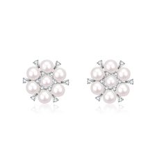 Plum Blossom Multi-Pearl Stud Earrings - House Of Pearls White Pearl Bridal Earrings With Diamond Accents, Elegant Silver Pearl Cluster Earrings, White Pearl Earrings With Sparkling Stones, Elegant White Cluster Earrings With Sparkling Stones, Double Strand Pearl Necklace, Large Pearl Earrings, Popular Necklaces, Golden South Sea Pearls, Purple Pearl