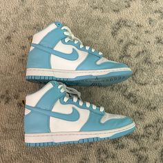 Size 6 Men’s Light Blue Nike High Rise Dunks. Barely Worn, Look Brand New Expect A Little Dirty On The Bottom Of The Shoe. Sporty Blue High-top Sneakers With Gum Sole, Casual Blue Basketball Shoes With Gum Sole, Nike Casual Mid-top Basketball Shoes, Casual Nike Mid-top Basketball Shoes, Nike Blue Basketball Shoes With Gum Sole, Blue High-top Basketball Shoes With Gum Sole, Casual Light Blue Custom Sneakers For Streetwear, Casual Blue High-top Sneakers For Streetwear, Nike Casual High-top Sneakers For Sports