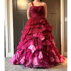 Sherri Hill Couture Dress Shades Of Pink Ruffles Worn Lightly Corset Top, Built In Bra Ask For Measurements Sherri Hill Couture, Couture Dress, Sherri Hill Dresses, Long Train, Pink Ruffle, Sherri Hill, Shades Of Pink, Couture Dresses, Dress First