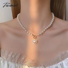 TAVIMART - New High Quality Light Luxury Pearl Love Pendant Necklace for Woman Simple Fashion Ladies Wedding Banquet Jewelry Gift White Heart Necklace For Wedding, White Heart Necklace For Wedding On Valentine's Day, White Pearl Clavicle Chain Necklace For Valentine's Day, White Pearl Clavicle Necklace For Valentine's Day, Valentine's Day White Pearl Clavicle Necklace, Heart-shaped Pearl Chain Necklace For Weddings, Pearl Necklaces For Wedding And Valentine's Day, Pearl Necklace For Wedding On Valentine's Day, Pearl Necklace For Wedding And Valentine's Day