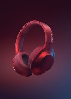 the sony headphones are red and blue