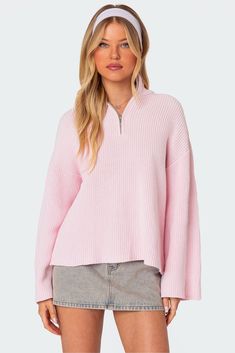 Amour High Neck Oversized Zip Sweater Pink Sweater Outfit Winter, Light Pink Sweater, Visionary Fashion, Bday Gifts, Sweater Oversized, Sweater Oversize, Swimwear Dress, Sweater Brands, Winter Outfits Women