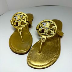 Tory Burch Gold Miller Sandals In Gently Used Condition Size 7 Thank You! Tory Burch Miller Sandals Black, Yellow Tory Burch Sandals, Tory Burch Shoes, Women's Shoes Sandals, Tory Burch, Shoes Sandals, Sandals, Women Shoes, Women Shopping