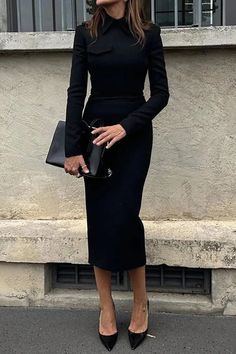 Details: Material: Polyester Style: Simplicity Pattern Type: Solid Neckline: Turndown Collar Silhouette: Wrapped Skirt Sleeve Style: Regular Sleeve Sleeve Length: Long Sleeve Fit Type: Regular Clothing Length: Long Type: Solid Color Size(in) Bust Waist Hips S 36.2 28.3 40.2 M 37.8 29.9 41.7 L 39.4 31.5 43.3 XL 40.9 33.1 44.9 2XL 42.5 34.6 46.5 Tips: Due to the many variations in monitors, the color in the image could look slightly different, please take physical design and color shall prevail. P Formal Midi Dress, Business Elegant, Wrapped Skirt, Fitted Sheath Dress, Long Skirt Fashion, Corner Office, Midi Dress Formal, Fall 24, Langer Rock