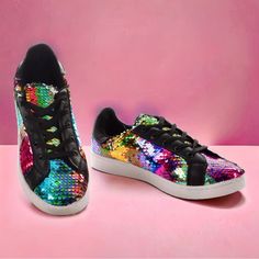 Women’s Black Selena Multi-Color Sneaker Women’s Wanted Black Selena Multi-Color Sneaker With Color Changing Sequined Design Sporty Low Top Sneaker Vegan Leather With Decorative Mermaid Sequins Round Toe Silhouette Front Lace Up Design Cushioned Insole And Padded Collar Rubber Sole Black Flat Sneakers For Fall, Summer Party Lace-up Sneakers, Multicolor Round Toe Sneakers For Fall, Trendy Party Sneakers With Synthetic Material, Multicolor Sneakers For Spring Party, Multicolor Casual Party Sneakers, Casual Multicolor Party Sneakers, Party Sneakers For Spring, Spring Party Sneakers