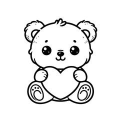 a black and white teddy bear with a heart on it's chest, sitting down