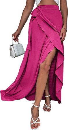 Elevate your chic style with this high waist ruffled side tie maxi skirt. The tie waist detail adds an extra level of femininity and comfort to your look, making it easy to look fabulous. This skirt is perfect for any occasion and is sure to turn heads. Imported 100% Polyester Drawstring closure Hand Wash Only Brand Size Dress Bust Waist Hip XS 0-2 31-32.5'' 23-24'' 31-34" S 4-6 33-35'' 25-26'' 35-37" M 6-12 35-36'' 27-28'' 38-39" L 12-14 38-40'' 29-31'' 40-42" XL 14-16 40-42'' 33.5-36'' 44-46" Chic Floor-length Bottoms For Night Out, Chic Tiered Maxi Skirt For Brunch, Feminine Ruffled Maxi Skirt, Chic Flowy Maxi Skirt For Date Night, Feminine Maxi Skirt With Ruffles, Chic Long Skirt Maxi Dress For Day Out, Chic Tiered Maxi Dress For Day Out, Chic Tiered Skirt Maxi Dress For Day Out, Chic Ruffled Maxi Skirt For Party