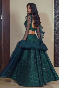 Shop for Mani Bhatia Green Raw Silk Sequin Embellished Lehenga Set for Women Online at Aza Fashions Green Hand Embellished Bollywood Sharara, Anarkali Green Hand Embellished Choli, Bollywood Style Hand Embellished Green Sharara, Hand Embellished Green Bollywood Sharara, Green Hand Embellished Lehenga For Reception, Green Hand Embellished Semi-stitched Sharara, Green Hand Embellished Sets In Traditional Drape, Green Hand Embellished Sets With Traditional Drape, Festive Green Hand Embellished Lehenga