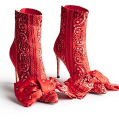 Red Bandanna Print Shoes Tory Burch Boots, Womens Suede Boots, Fantastic Shoes, Leopard Print Heels, Red Paisley, Clothing Sites, Womens Chunky Heels, Black Suede Booties, Chelsea Ankle Boots