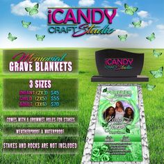 an advertisement for candy craft studio featuring two women in the grass with butterflies around them