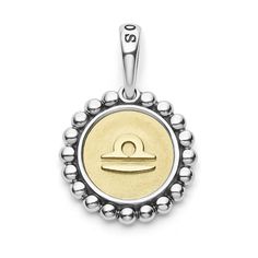 A Signature Caviar sterling silver and 18K gold Zodiac charm. Charm can only be paired with chains 04-80756-ML, 04-80549-ML or 04-80549-32. Chain sold separately. Mens Designer Jewelry, Lagos Jewelry, Sagittarius Scorpio, Libra And Pisces, Pisces And Sagittarius, Sculptural Jewelry, September 23, Libra Zodiac, Engraved Items