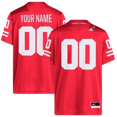 We want fans to celebrate their fandom by customizing and personalizing certain products. For these customizable products, including jerseys, we invite customers to tell us how they would like their preferred name or other text to appear by typing that text into the field indicated. However, just because a customer is able to type proposed customization text into the field and is able to complete the order through the website, not all proposed customization text will be accepted. Please note, Fanatics may reject and cancel any customization order for any reason, including for messages that are deemed offensive or inappropriate.Feel like you're a part of the team with this Nebraska Huskers  Custom Football Jersey from adidas. This jersey features Nebraska Huskers colors and graphics that wi Adidas Custom, Nebraska Huskers, Custom Football, Football Jersey, Football Jerseys, Nebraska, Custom Fit, Adidas Men, Scarlet