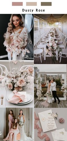 the wedding color scheme is pink and white