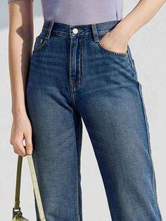 MO&Co. Women's High Rise Straight Leg Jeans Features : - Straight jeans- High waist- Retro Style Code : MBB2JENT15Length of size M is 107cmModel is 178cm tall and wearing a size M MATERIALS & CARE : Material : 100% CottonUse a washing machine at the mild process of 30℃Do not bleach, do not soakDo not tumble dryTips : 1. The leather part cannot be ironed or wiped.2. It is a normal phenomenon that denim products have slight discoloration. Please select your own size in the size chart according to Mid-rise Medium Wash Bottoms With Five Pockets, High Rise Washed Blue Cropped Jeans, High Rise Denim Blue Jeans, High Rise Washed Blue Jeans, High Rise Cropped Jeans In Denim Blue, High Rise Dark Wash Cargo Pants, Denim Blue Full Length Bottoms With Belt Loops, Full Length Denim Blue Bottoms With Belt Loops, High Waist Cropped Jeans In Denim Blue