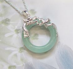 Jade Chinese Lucky Dragon Certified 925 Sterling Silver Stamped Pendant Necklace - Etsy.de Jade Accessories, Heart Energy, Jade Nails, Chinese Accessories, Lucky Dragon, Chinese Jewelry, Dragon Necklace, Dragon Jewelry, Jade Necklace