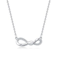 Never ending sign represents our never ending love. This elegant necklace features a twisted infinity look as a symbol of infinite love between couples,families,or friends.Dainty and classic style make this necklace an excellent gift idea for any big day or occasion.It's also a unique gift personalized by two names of your choice. Order it, show someone special that how special she means to you.Chain Type: Weight: 2.1 gWidth: 26.5 mmMaterial: Plating Color: Silver Minimalist Infinity Necklace For Anniversary Gift, Minimalist Infinity Necklace For Anniversary, Elegant Adjustable Necklace For Anniversary Gift, Elegant Necklace With Adjustable Chain For Anniversary Gift, Elegant Adjustable Necklaces For Anniversary Gifts, Infinity Name Necklace For Anniversary, Elegant Infinity Name Necklace For Anniversary, Sterling Silver Name Necklace For Wedding With Adjustable Chain, Silver Infinity Name Necklace