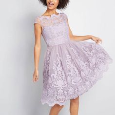 Modcloth Exquisite Elegance Lace Dress In Lavender New With Tags! Make An Unforgettable Entrance In This Decadently Embroidered Dress By Chi Chi London! With An Ornate, Illusion Neckline, Intricate Scalloped Lace, And A Full, Tulle-Lined Skirt, This Deep Red Frock Exudes Timeless Feminine Flair. Elegant Lavender A-line Dress, Feminine Lavender Lace Dress, Elegant Lavender Lace Dress, Lavender Lace Evening Dress, Elegant Purple Dress For Garden Party, Lavender Midi Length Dress For Wedding, Feminine Purple Lace Dress, Elegant Lavender Midi Dress For Wedding, Elegant A-line Lavender Dresses