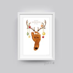 Footprint Cutest Reindeer Of All / Christmas Xmas Footprint Art Craft / Baby Kids Toddler Foot / Keepsake Gift Print Card PRINT IT OFF 0611 Nicu Crafts, Santa Handprint, Footprint Crafts, Baby Handprint, Footprint Art