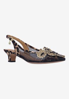 Elegant low heel sling back wrapped in beautiful floral mesh and jewel adorned ornament. Wear with anything from your favorite coctail dress to dark denim and silk blouse. Easy update for day to evening. The Strovanni features a memory foam insole for added cushion and comfort. Make a style statement for any occasion with J. Renee'.Fabric UpperSynthetic LiningSynthetic OutsoleSlingback available in sizes 6-11, 12, 13 M, 7-11,12, 13W | Women's Strovanni Slingback by J. Renee in Brown Black (Size Designer Low Heel Slingback Pumps For Party, Luxury Low Heel Slingback Pumps For Party, Summer Gala Embellished Slingback Pumps, Chic Crystal Embellished Heels For Spring, Summer Gala Slingback Pumps With Low Heel, Fitted Slingback Pumps For Evening In Summer, Fitted Slingback Pumps For Summer Evening, Fitted Slingback Pumps For Evening, Luxury Fitted Slingback Pumps For Party